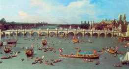 Antonio Canaletto: Westminster Bridge w Londynie z Carcade Mayor na Tamizie (fragment)