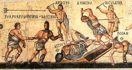 Gladiatorzy na rzymskiej mozaice