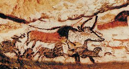 Tur leśny i koń na malowidłach ściennych w jaskini Lascaux