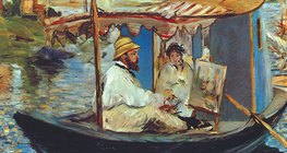 Édouard Manet - Monet w swojej łodzi studyjnej (1874, impresjonizm)