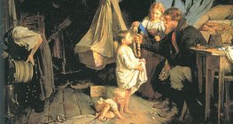 Wnętrze chaty rosyjskiego chłopa