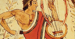 Etruski fresk z muzykantami w grobie lampartów (Tarquinia, środek wieku V p.n.e.)