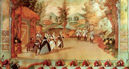 Гайдн дирижирует на клавесине оперным спектаклем во дворце Эстерхази