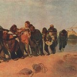ريبين: قاطرو السفن على نهر الفولغا (1873، واقعية)