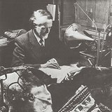 Zoltán Kodály using the phonograph to check the noted melodies