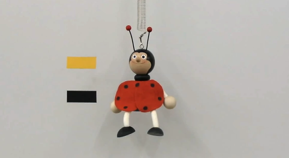 Amplitude dependence of the period of the motion of a toy suspeded on a spring