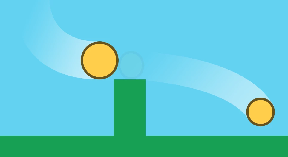 Horizontal projection of a ball knocked by a pendulum.